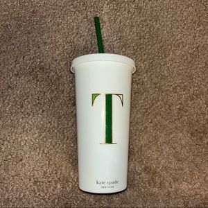 Kate Spade Green T Tumbler Cup With Straw